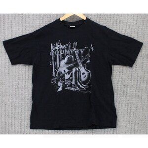 Vintage Dragon Shirt Mens Large Black Hat Boots Guitar Gone Country Springhill